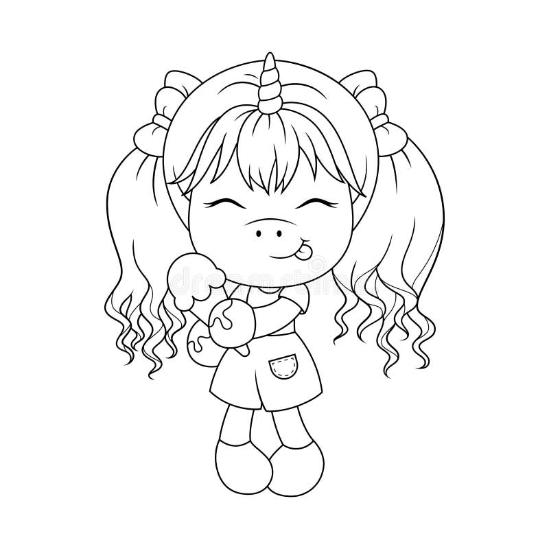Download Cute Cartoon Unicorn. Ice Cream. Black And White Vector ...
