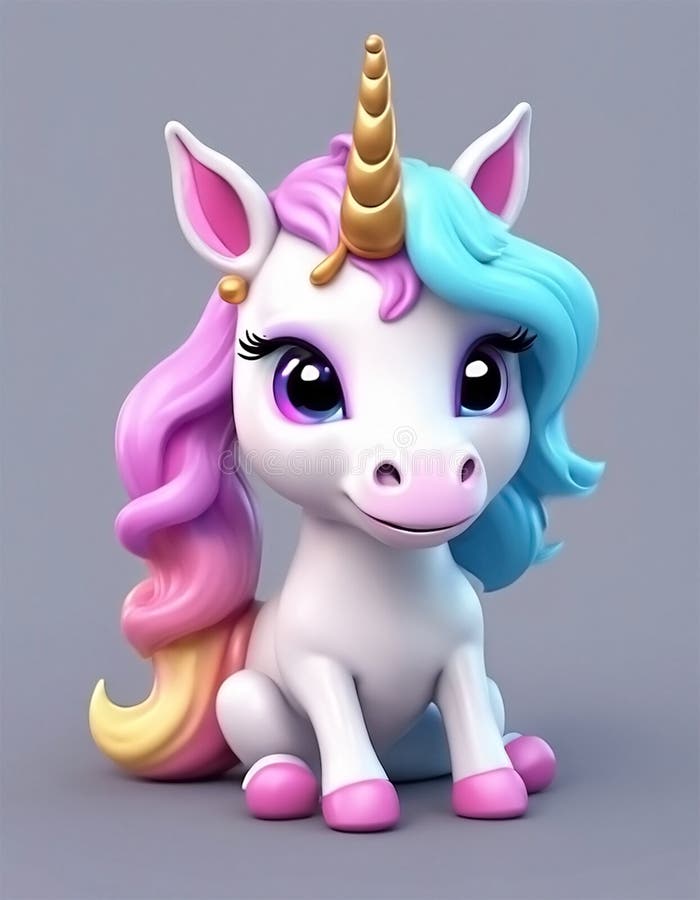 Cute baby unicorn little animal 3d rendering cartoon character vector illustration