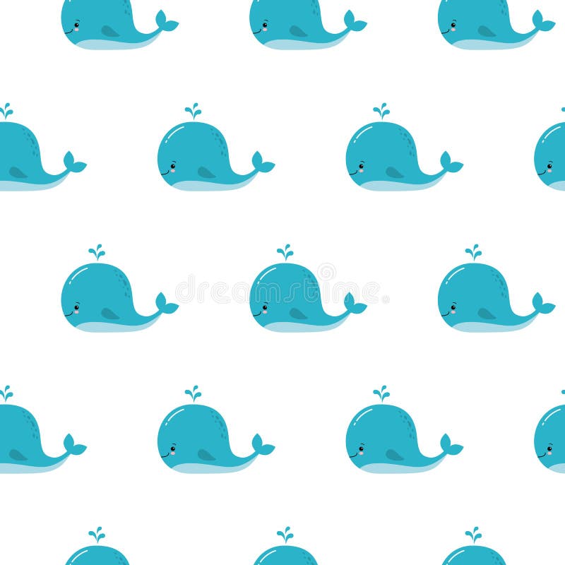 Cute Background with Cartoon Pink Whales. Kawaii Animal Pattern ...