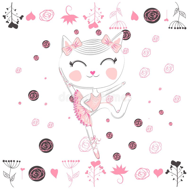 Cute Ballerina Cat Dancing Ballet in Pink Tutu Stock Illustration