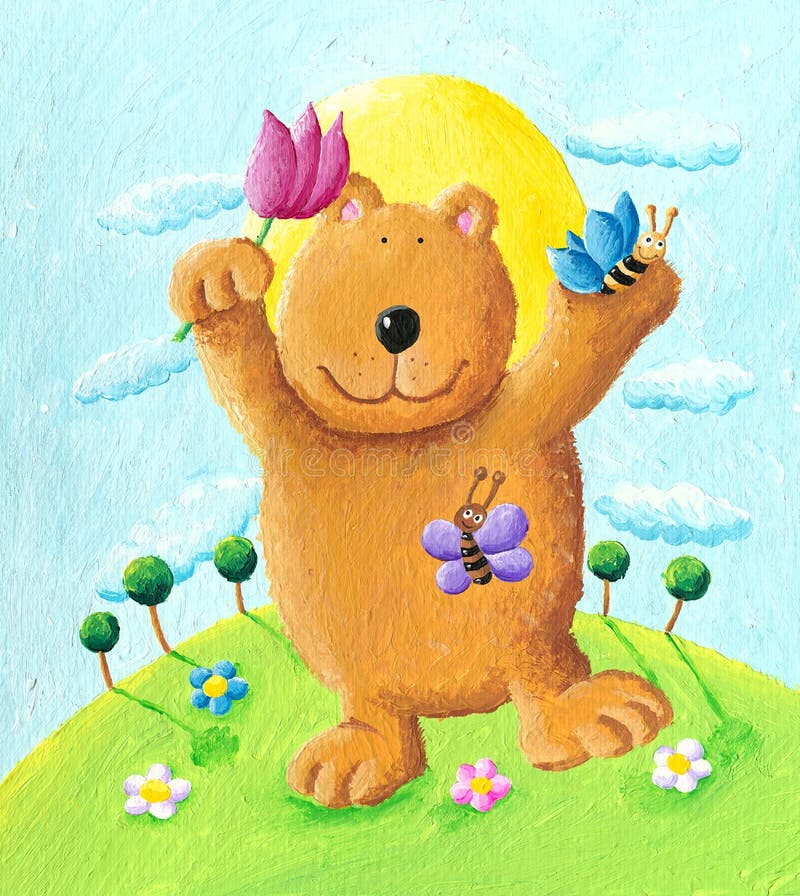 Cute bear dancing in the park royalty free illustration