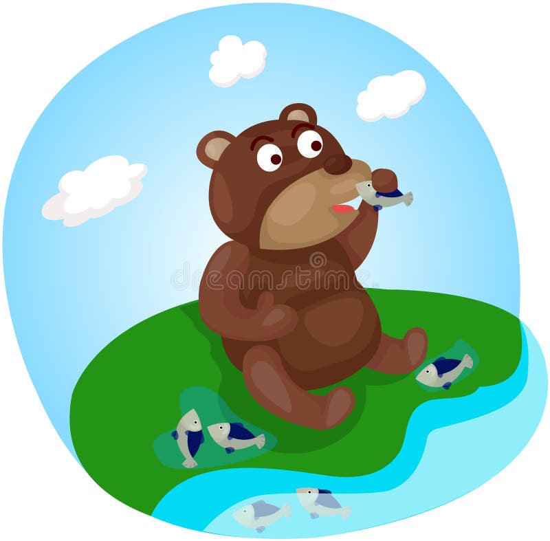 Cute bear eating fish stock vector. Illustration of fish - 49015800