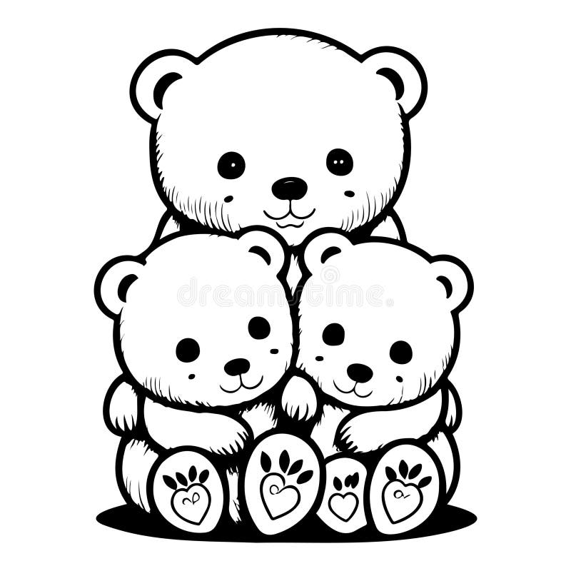 Cute Bears Cubs Teddy Bear Valentines Illustration Sketch Hand Draw