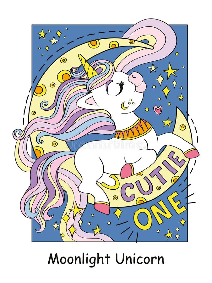 Cute standing cartoon unicorn. Coloring book page with colorful