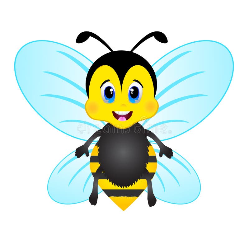 Cute Bee Cartoon with Blue Wing Stock Vector Illustration of iconic
