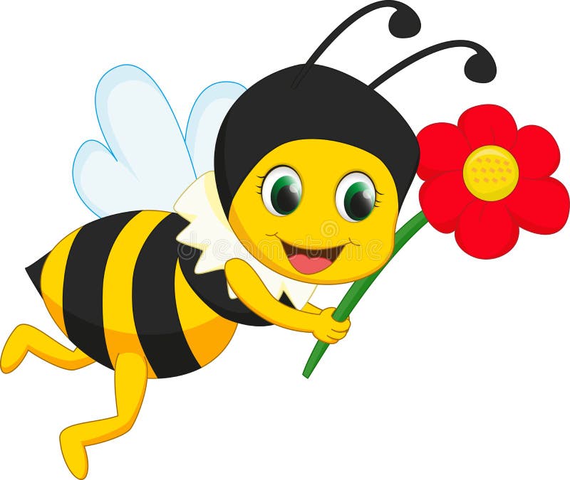 Cute Bee Cartoon With Red Flower Stock Vector Image 55982658