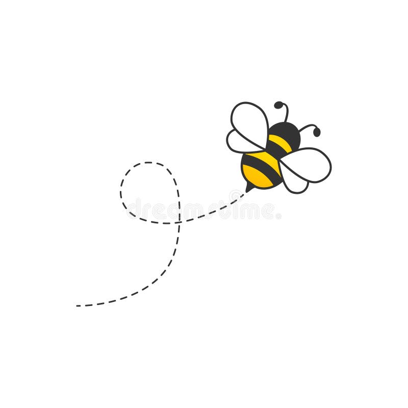 Cute Bee with Dotted Route. Flying Cartoon Bee Character Stock Illustration  - Illustration of queen, line: 205048996