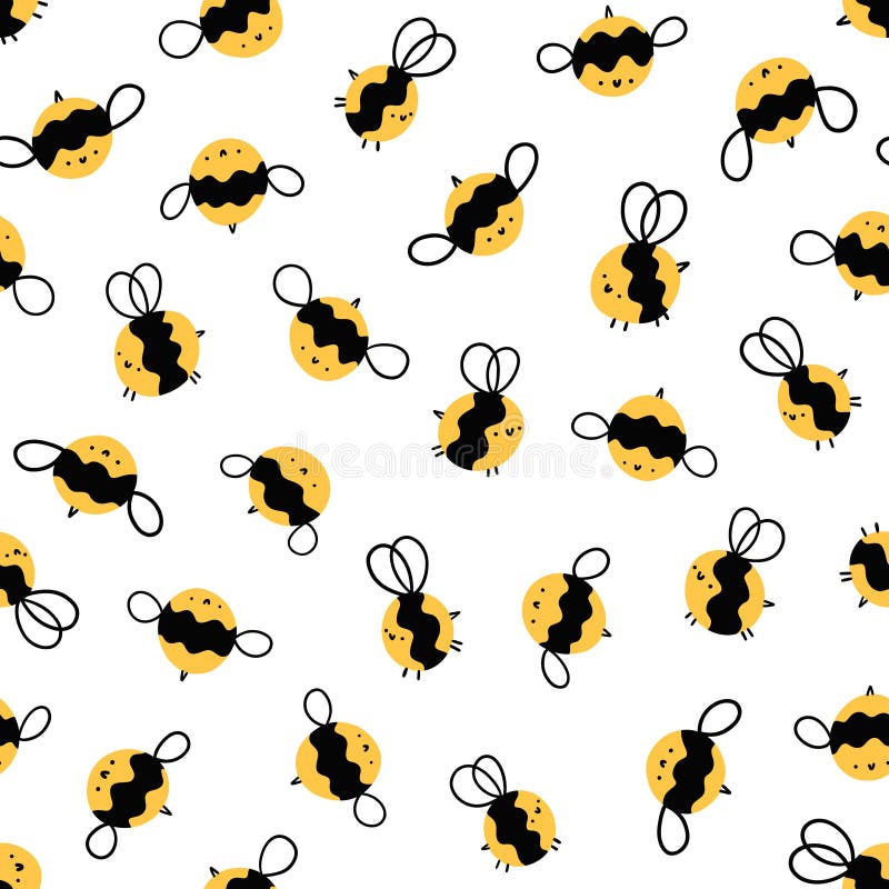 Cute bees bumblebee cartoon vector seamless pattern