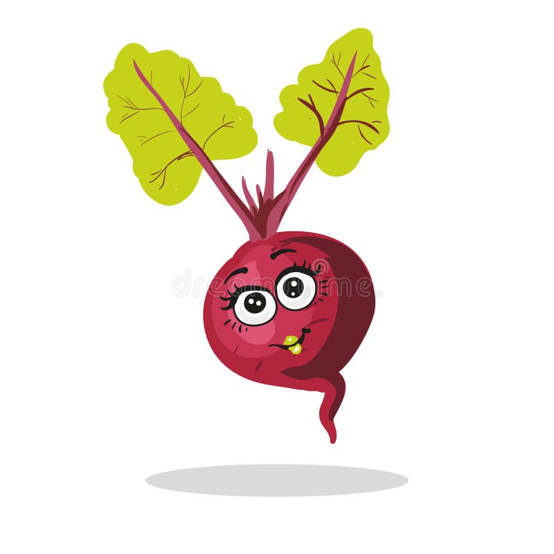 Cute Beet Character Girl with Leaves on White Stock Vector
