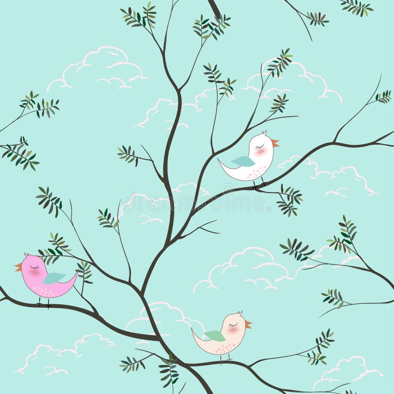 Cute Birds Cartoon Seamless Pattern on Soft Blue Background for Kid  Product,t-shirt,,print,fabric,textile or Wallpaper Stock Vector -  Illustration of baby, design: 139069136