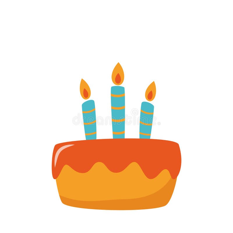 Cute Birthday Cake with Candles. Simple Vector Flat Style Illustration