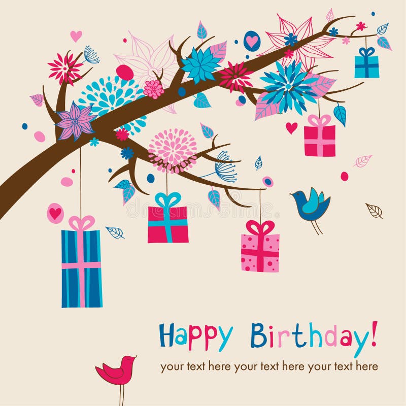 Funny Doodle Bird Birthday Card Stock Vector - Illustration of card ...