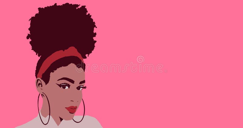 Cute Black African American Girl or Woman with High Puff Afro Hair Style  and Make Up Stock Illustration - Illustration of puff, pretty: 189343890