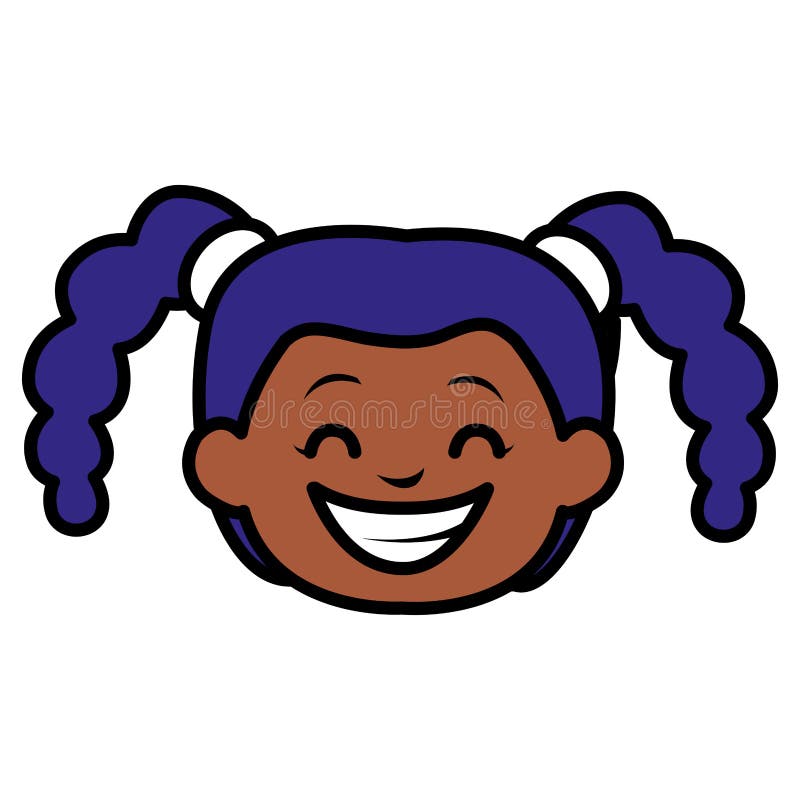 Cute Black Girl Head Character Stock Vector - Illustration of cheerful ...