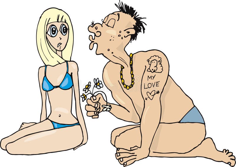 Cute blonde girl and ugly boy royalty free illustration Cute blonde girl and ugly boy royalty free illustration