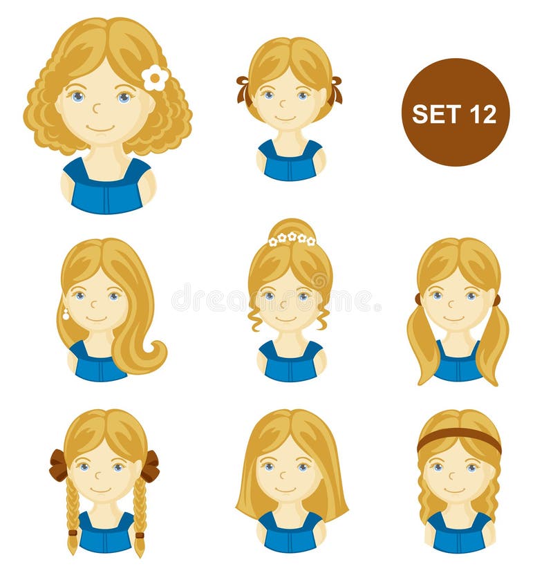 Cute Blonde Little Girls with Various Hair Style. Stock Vector -  Illustration of band, expression: 123744535