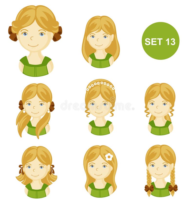 Cute Blonde Little Girls with Various Hair Style. Stock Vector -  Illustration of diadem, little: 123744645