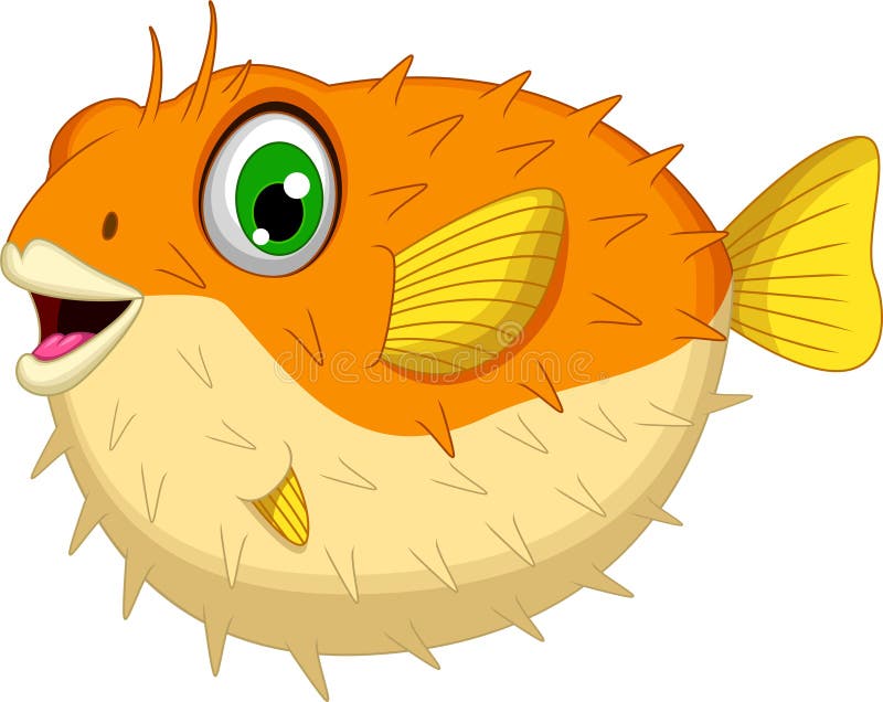 Cute Blowfish or Diodon Holocanthus Cartoon Stock Illustration