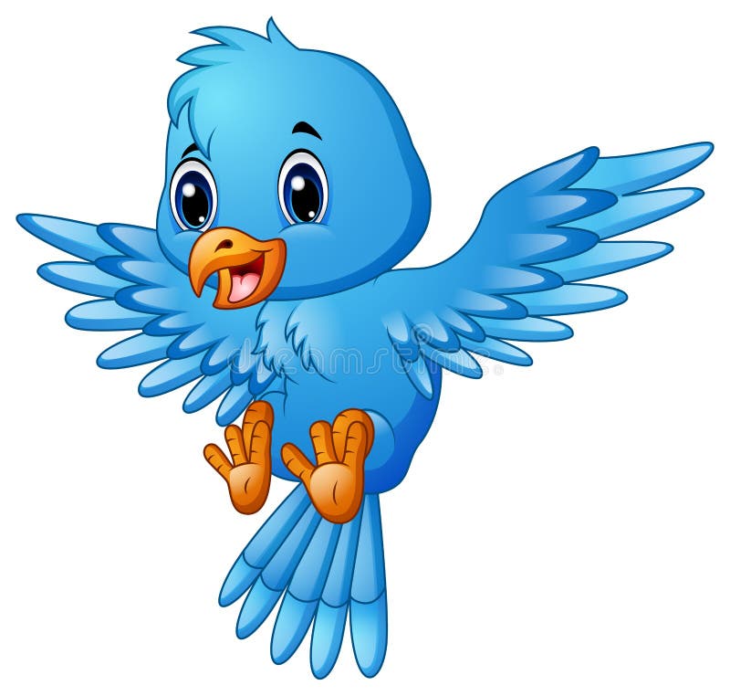 Cute Blue Bird Cartoon Flying Stock Vector - Illustration of icon, fluffy:  92012397