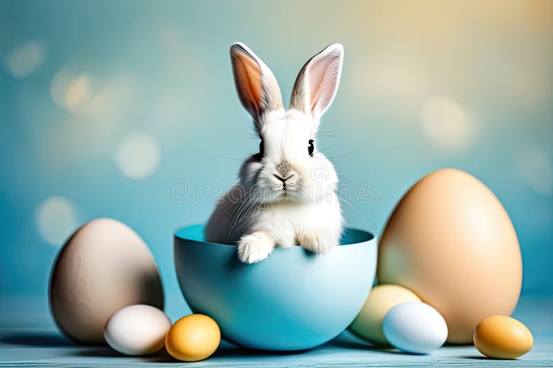 A Cute Blue Bunny with Easter Eggs in Celebration Tradition Editorial Stock Photo Image of