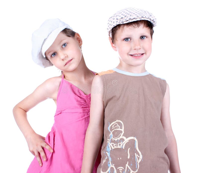 Cute Blue-eyed Children With Whit Caps Stock Photo - Image of