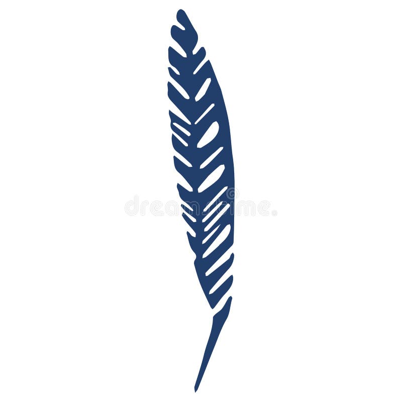 Cute blue feather silhouette cartoon vector illustration motif set. Hand drawn avian elements clipart for birdwatching blog. Avian stock illustration