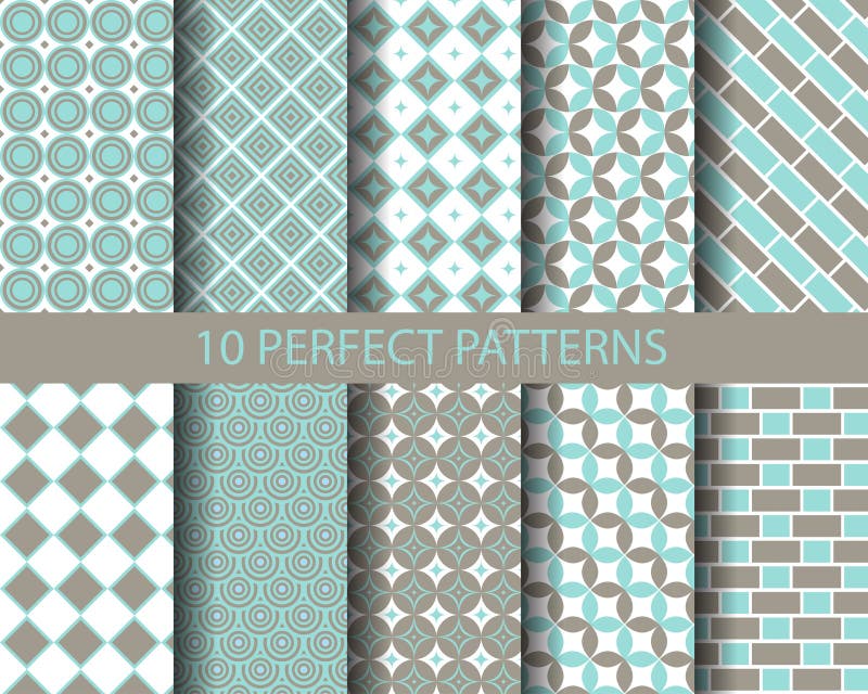 10 cute blue geometric patterns stock illustration