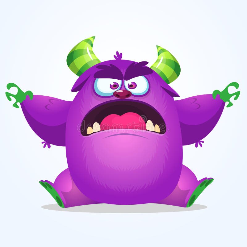 Cute blue monster cartoon with funny expression. Halloween vector illustration of fat furry troll or gremlin monster royalty free illustration Cute blue monster cartoon with funny expression. Halloween vector illustration of fat furry troll or gremlin monster royalty free illustration