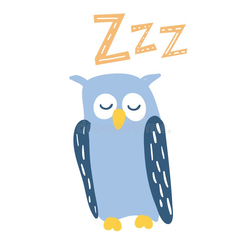 Cute Blue Sleeping Owl in Cartoon Style. with ZZZ Lettering. Good for ...
