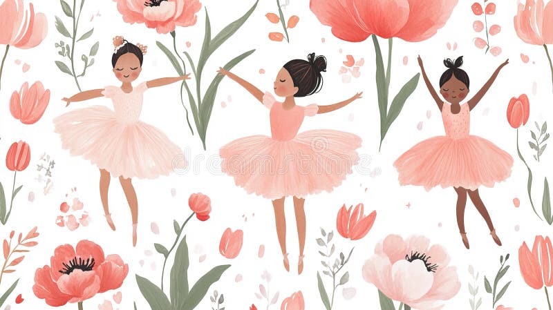 Cute Blush Pink Ballet Pattern for Children’s Decor royalty free illustration