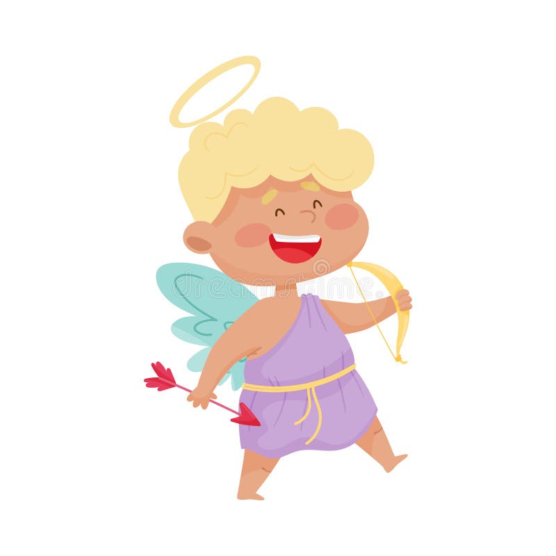 Download Cute Boy Angel With Gold Nimbus And Wings Holding Arrow ...