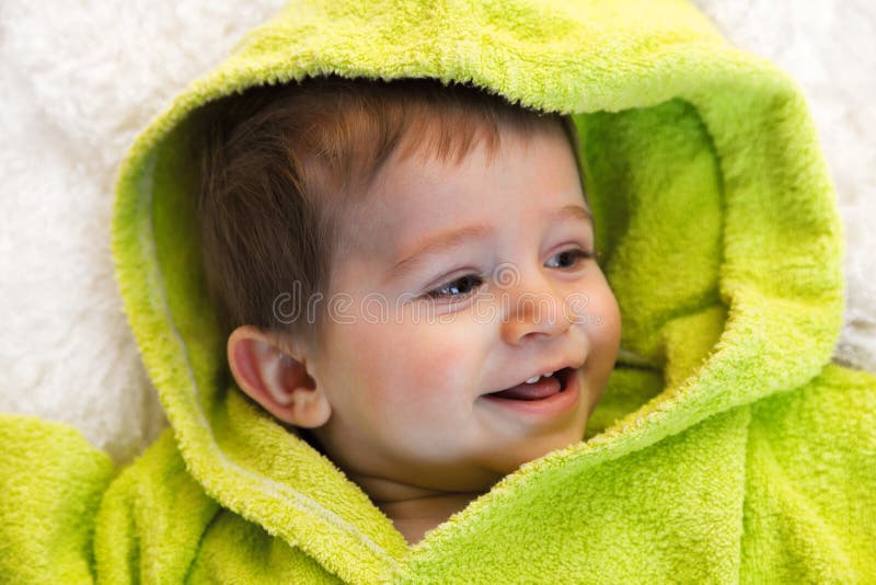 Cute boy in bathrobe stock photo. Image of bathrobe, happy 76481546