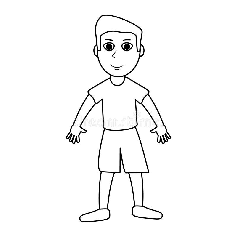 Cute Boy Cartoon in Black and White Stock Vector - Illustration of ...