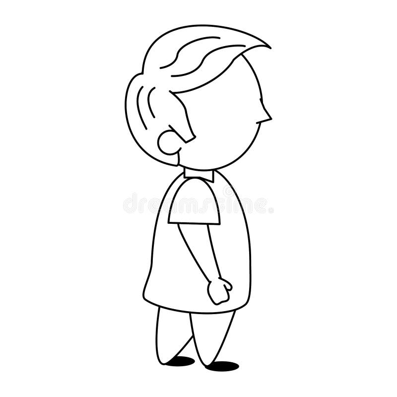 Cute Boy Cartoon Isolated in Black and White Stock Vector Illustration of children, people