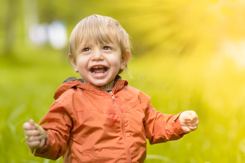 Cute Boy Enjoying Sunny Day Stock Photo Image of grass, happiness 93042310