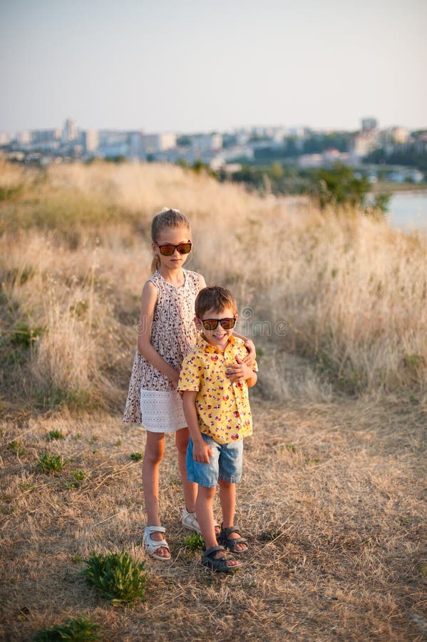 Older Sister Hugging Little Brother Stock Image Image Of