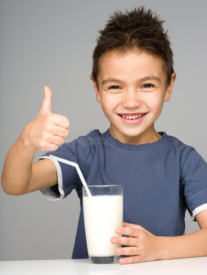 Cute Boy with a Glass of Milk Stock Photo - Image of glass, people ...