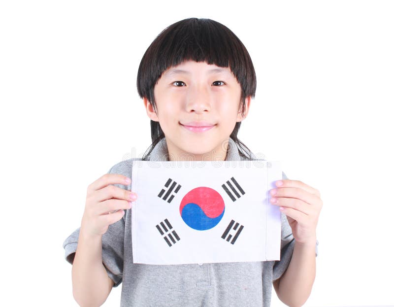 Cute Boy Holding Korea Flag. Stock Image Image of korea, look 81850587
