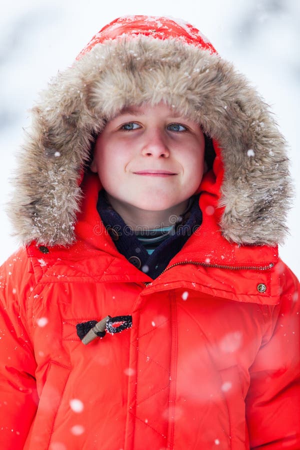 Cute Boy Outdoors on Winter Stock Image - Image of person, face: 77812567