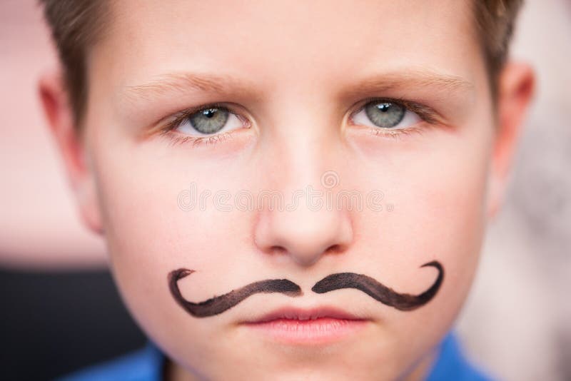 Cute Boy with Painted Mustache Stock Photo Image of handsome