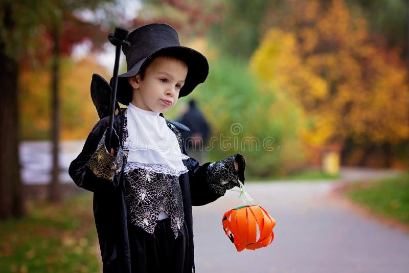 Cute Boy in the Park, Wearing Magician Costume for Halloween Stock ...