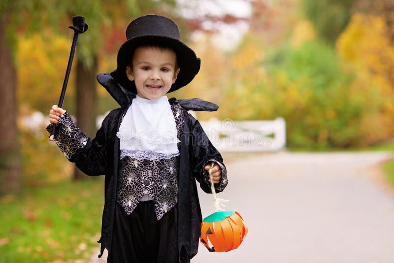 Cute Boy in the Park, Wearing Magician Costume for Halloween Stock ...