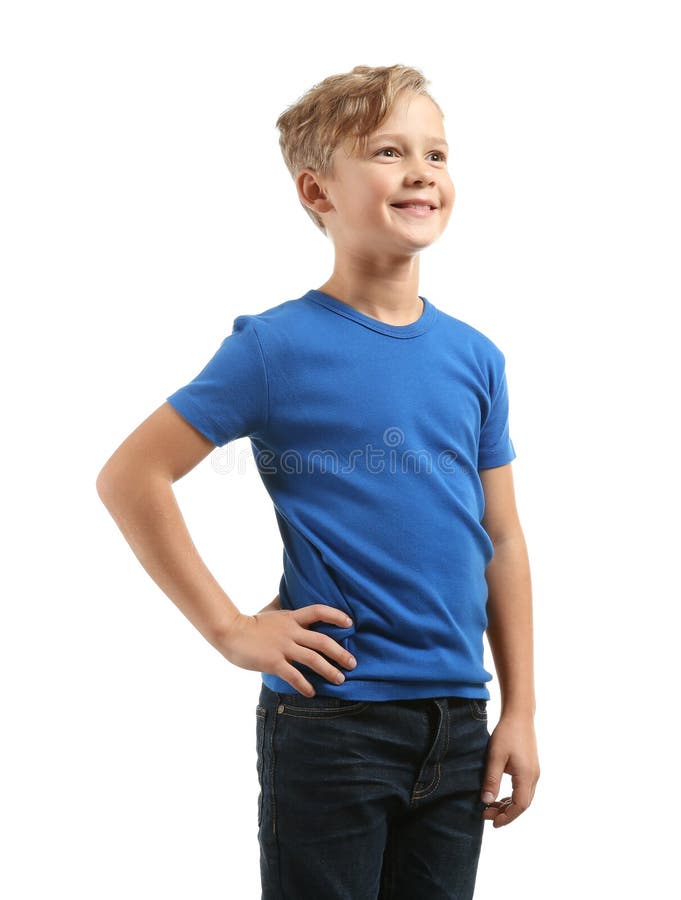 Cute Boy in T-shirt on White Background Stock Photo - Image of fashion ...