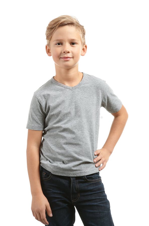 Cute Boy in T-shirt on White Background Stock Photo - Image of color ...