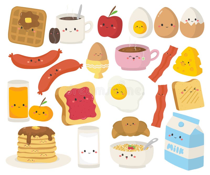 Cute Breakfast Food Vector Set Stock Vector - Illustration of adorable,  flat: 221472730