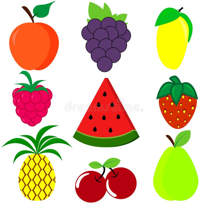 Cute bright colors of fruits vector collections. Set of cartoon fruits vector illustration Cute bright colors of fruits vector collections. Set of cartoon fruits vector illustration
