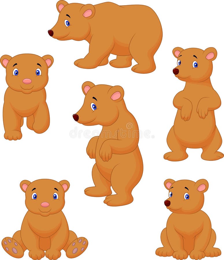 Cute brown bear cartoon collection stock illustration