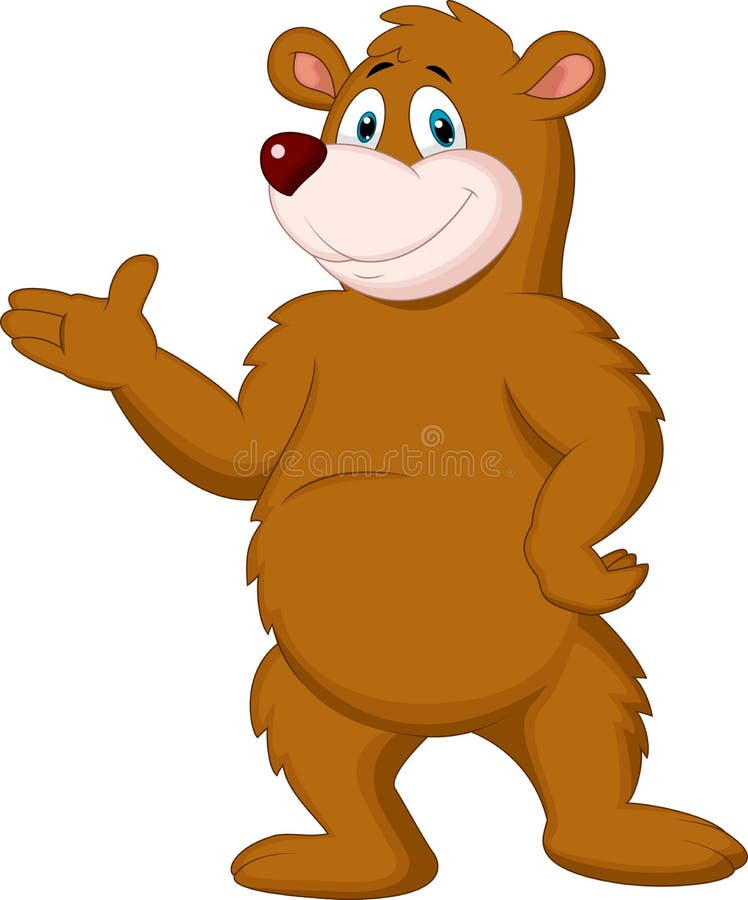 Cute brown bear presenting vector illustration