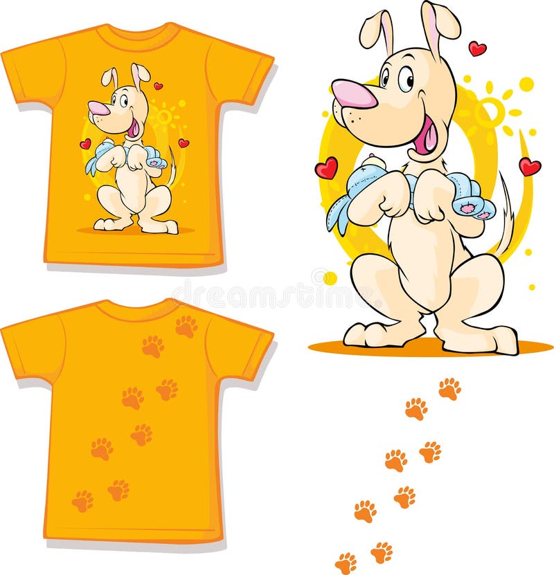 Cute brown dog printed on shirt - vector stock illustration