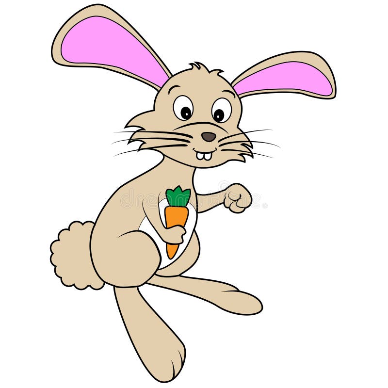 Cute brown happy cartoon bunny rabbit holding a ca vector illustration
